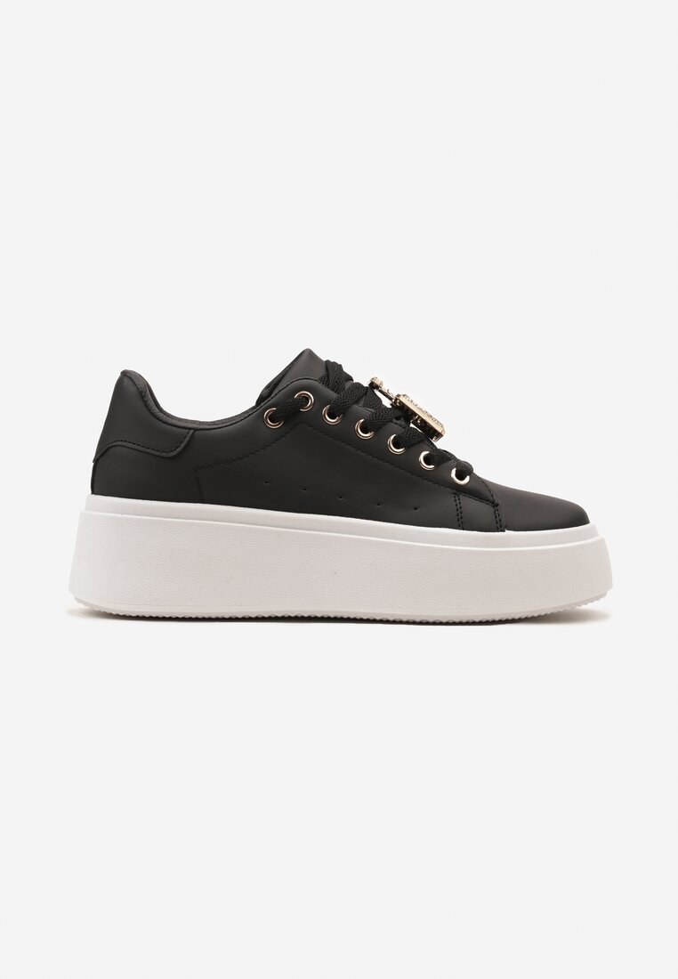 Sneakers Negri cu Pandantiv Metalic cu Strasuri pe Sireturi Edosa