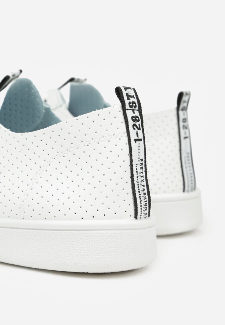 Biało-Czarne Tenisówki Ozdobione Taśmą z Napisem na Języku i Pięcie Cholewka z Perforacją Aelita