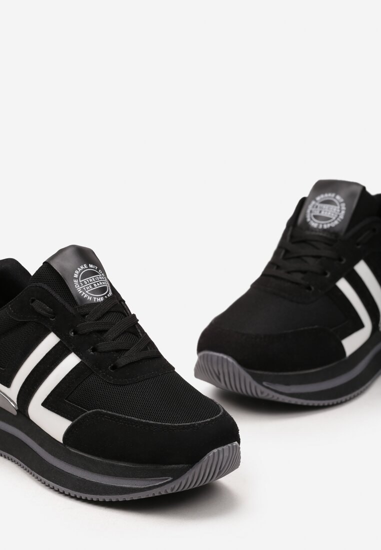 Czarne Sneakersy przed Kostkę z Ozdobnymi Wstawkami na Cholewce Tailara