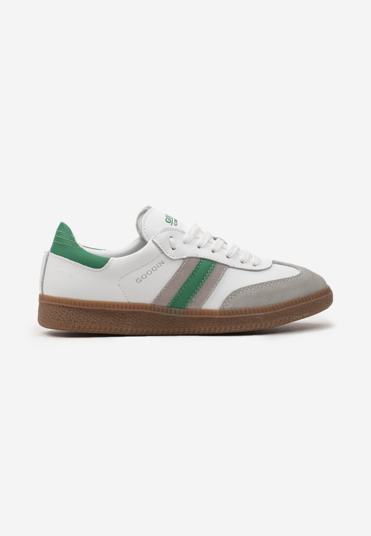 Biało-Zielone Skórzane Sneakersy z Paskami po Bokach Recinea
