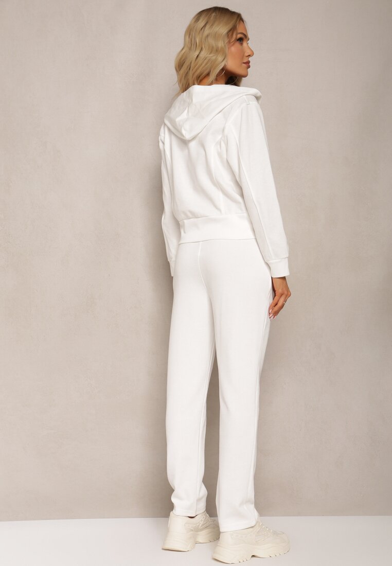 Biały Komplet Dresowy z Elastycznej Bawełny Spodnie z Gumką i Bluza z Kapturem Willama