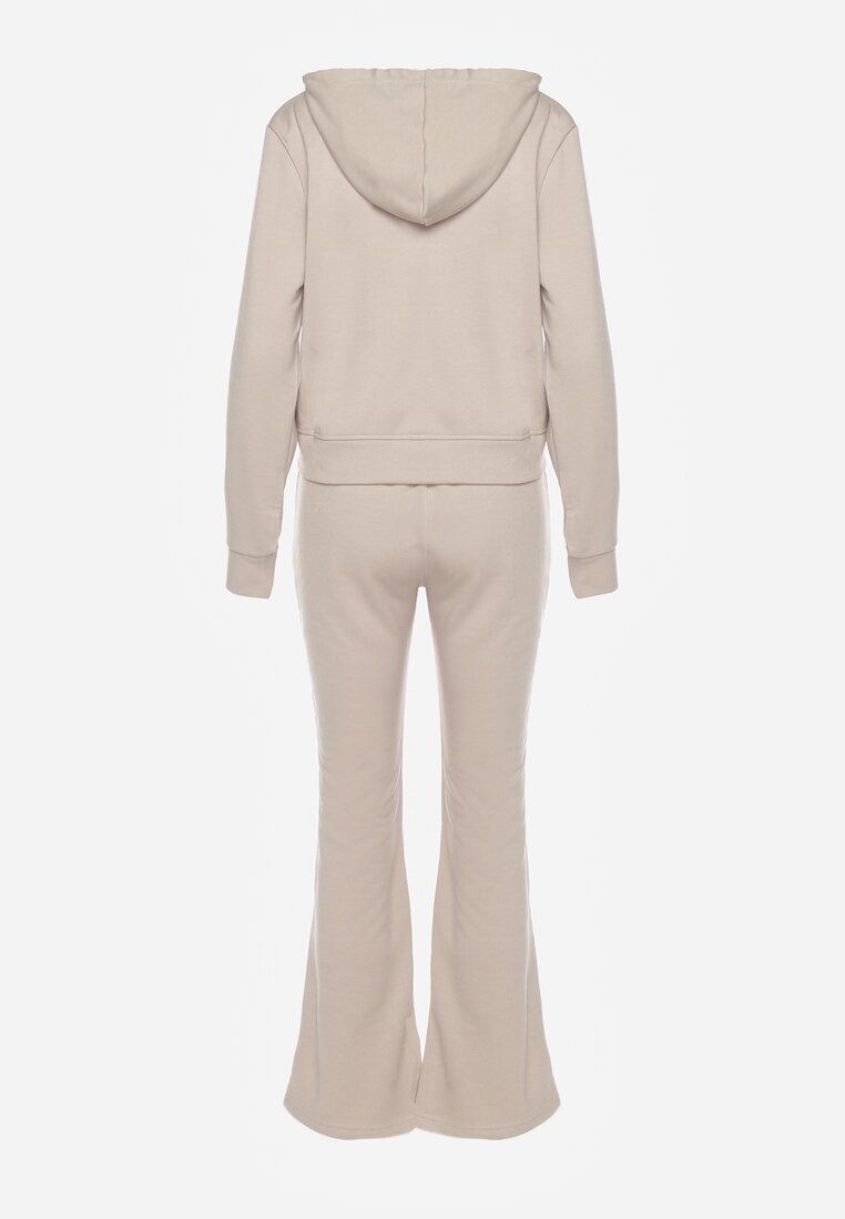 Set trening bej din bumbac pantaloni evazați și hanorac cu glugă Auim