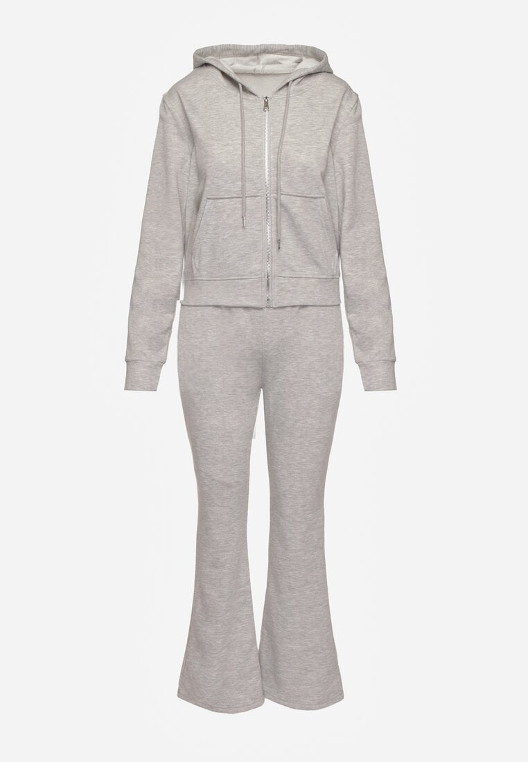 Set complet trening gri deschis din bumbac pantaloni evazați și hanorac cu glugă Auim