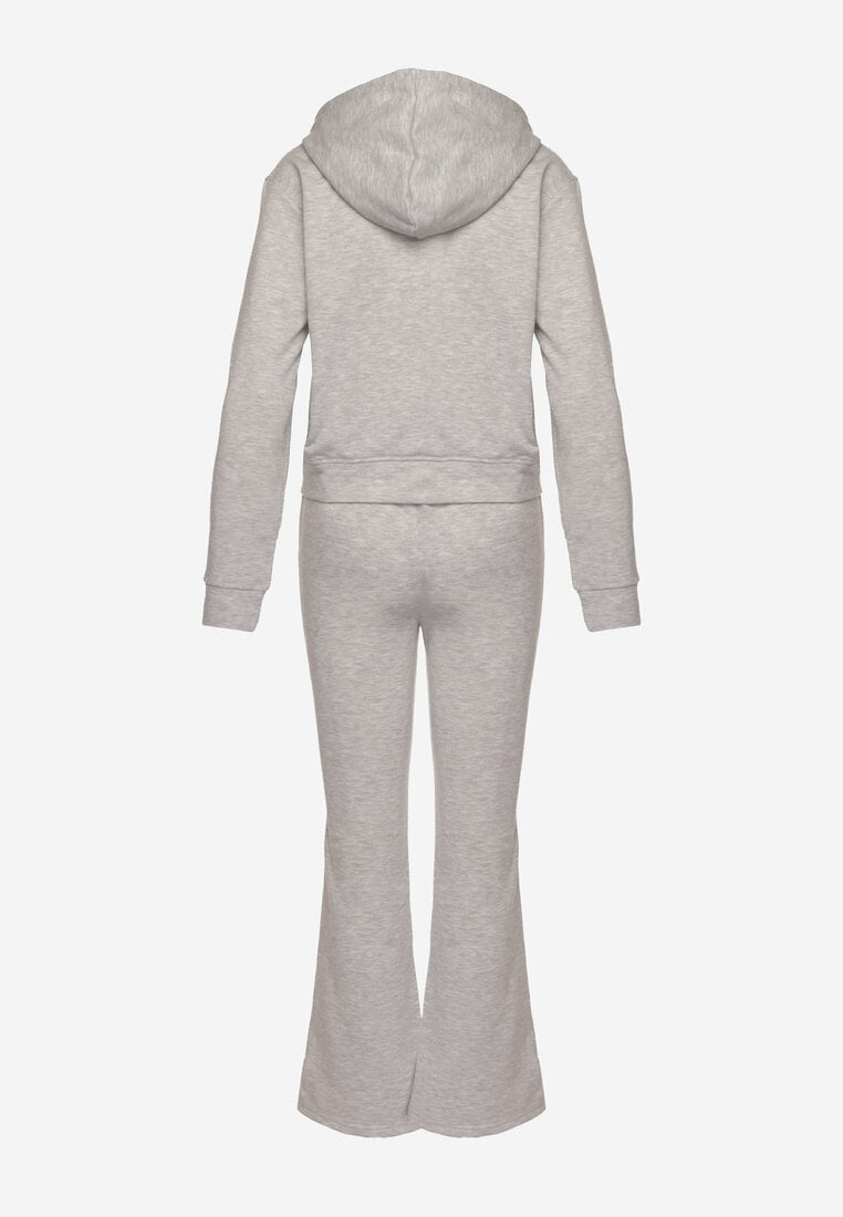 Set complet trening gri deschis din bumbac pantaloni evazați și hanorac cu glugă Auim
