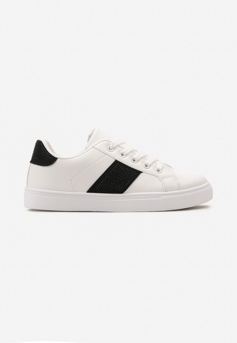 Sneakerși Alb-Negri cu Inserții Acoperite cu Zirconiu Almarie
