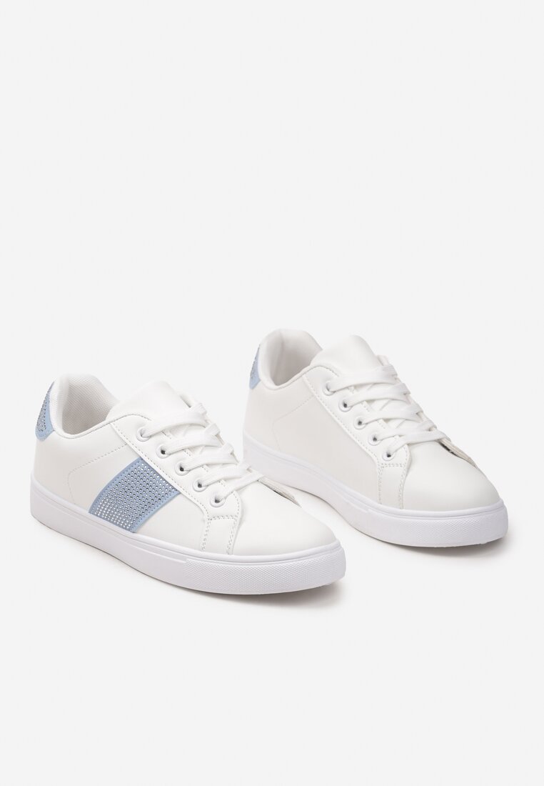 Biało-Niebieskie Sneakersy ze Wstawkami Pokrytymi Cyrkoniami Almarie