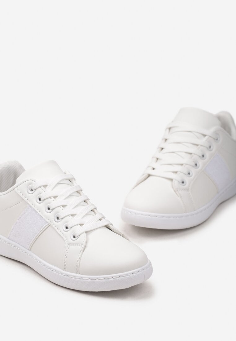 Białe Sneakersy Sznurowane Ozdobione Brokatem Vistasta