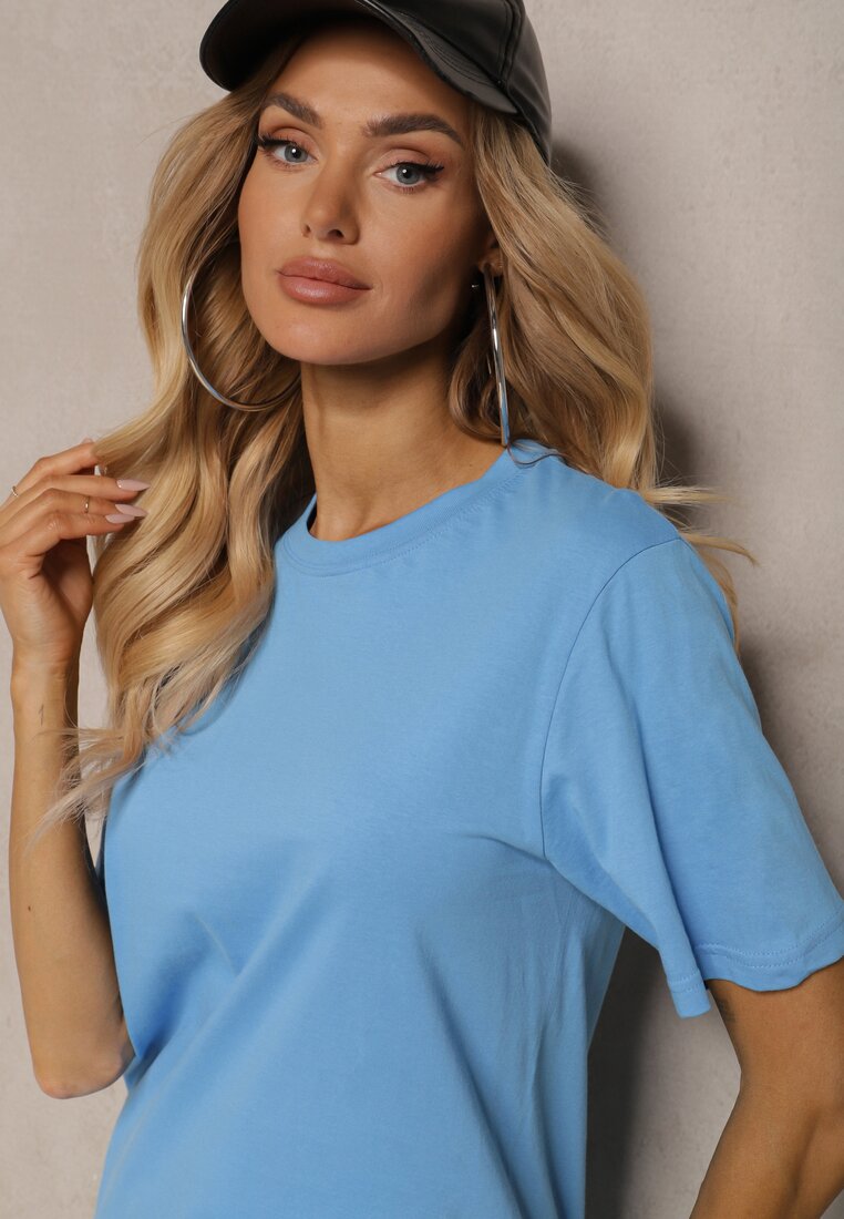 Tricou Albastru Deschis din Bumbac cu Croială Clasică Wasella