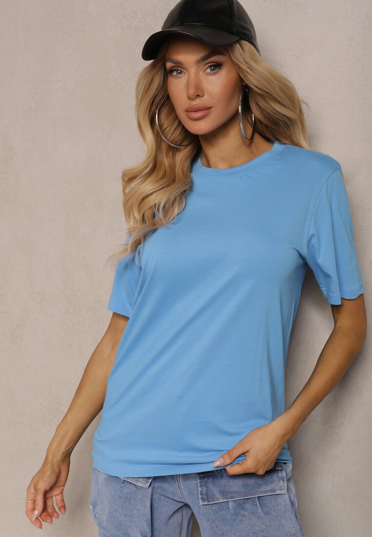 Tricou Albastru Deschis din Bumbac cu Croială Clasică Wasella