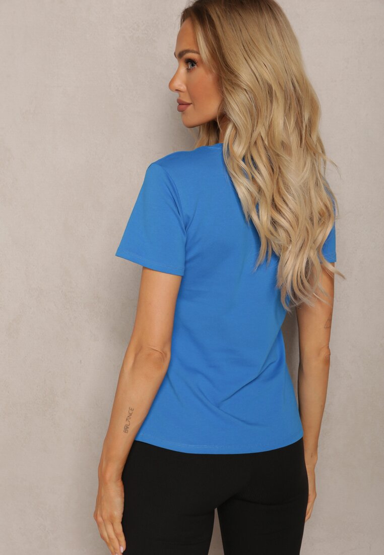 Niebieski T-shirt z Bawełny Ozdobiony Nadrukiem z Przodu Ubsaria