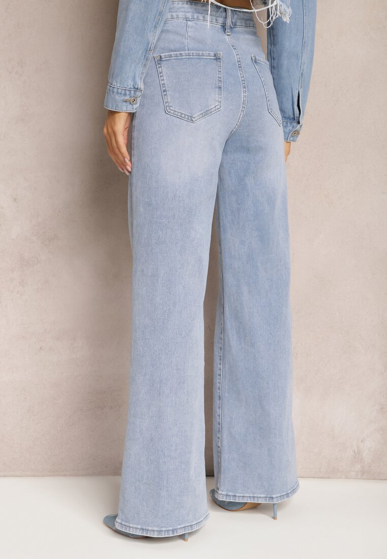 Jasnoniebieskie Jeansowe Spodnie Typu Szwedy High Waist z Szerokimi Nogawkami Mosalie