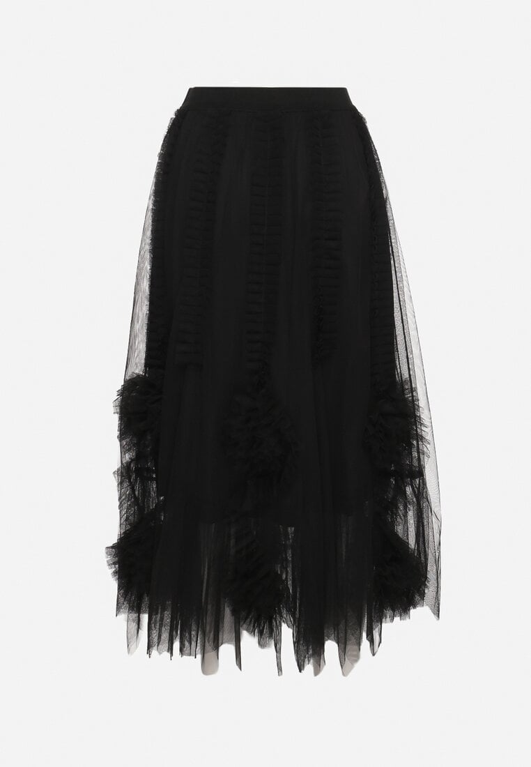 Fustă neagră cloș cu tul transparent și volane Asmerra