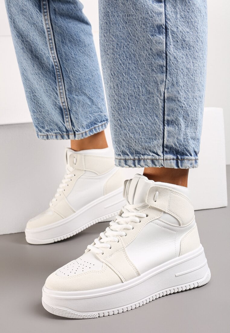 Białe Sneakersy za Kostkę z Platformą i Sznurowaniem Aldera