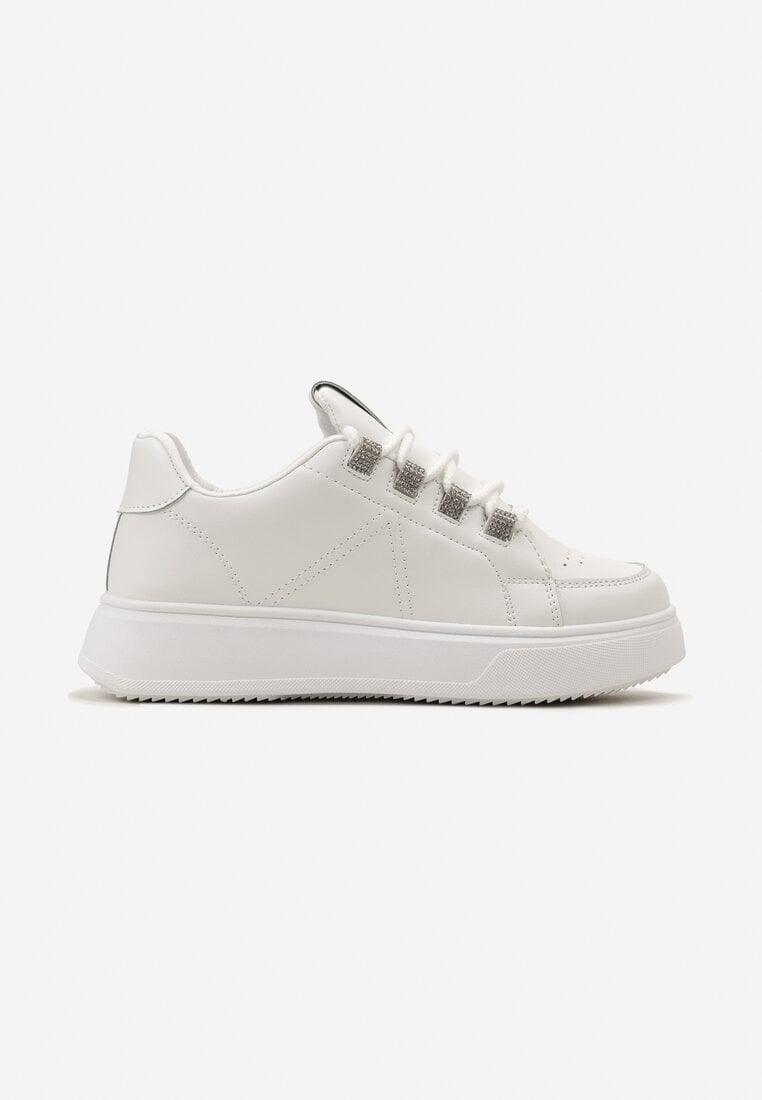 Sneakers Albi din Piele Ecologică cu Șireturi pe Talpă Groasă cu Zirconiu Decorativ Nevarra