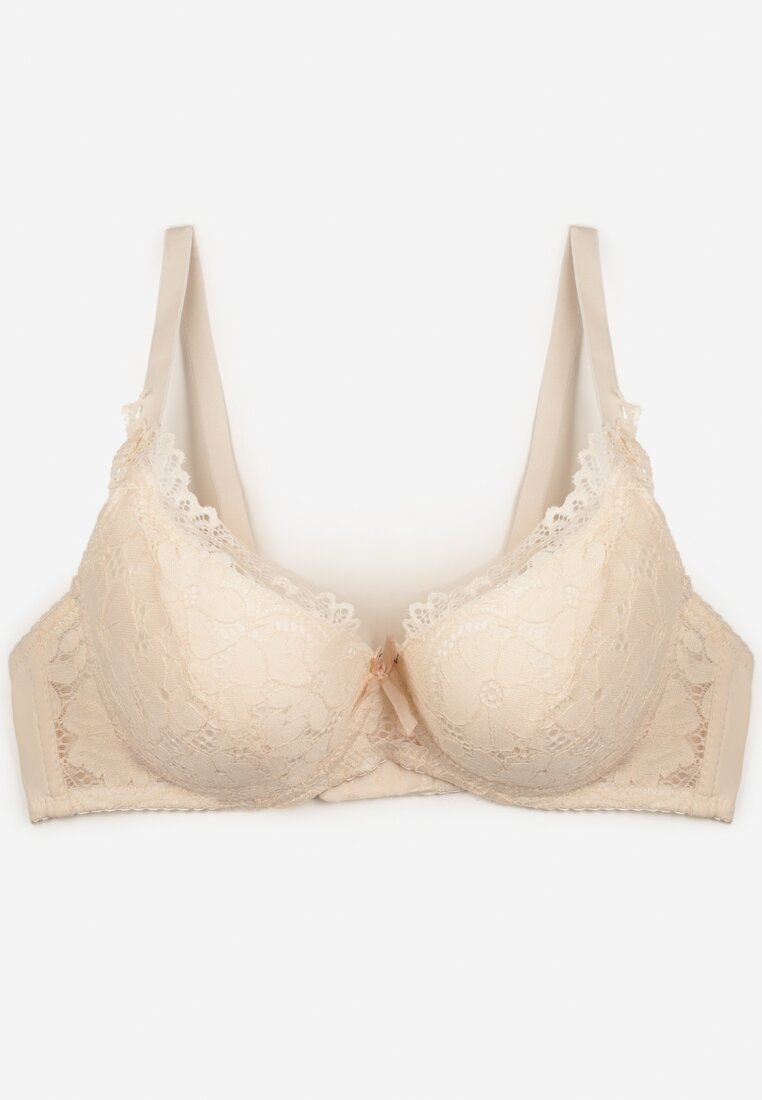 Sutien bej deschis cu cupe buretate și dantelă Pillnes