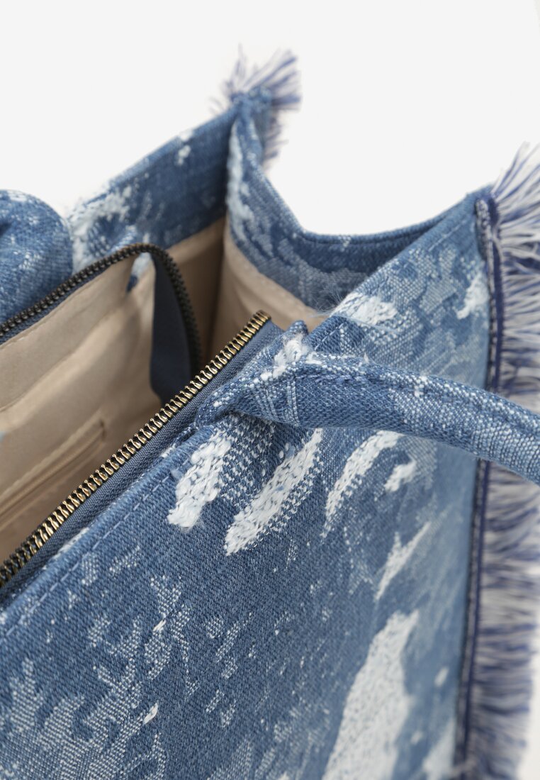 Niebieska Jeansowa Torebka Typu Shopperka Jednokomorowa z Paskiem w Komplecie Cedrelia