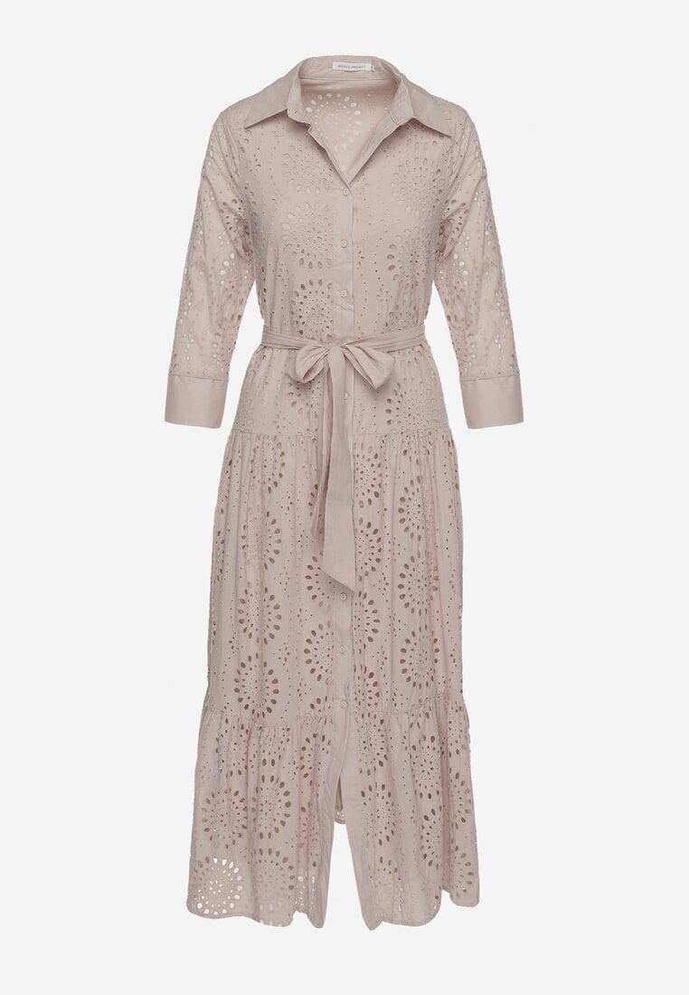 Rochie Cămașă Bej Din Dantelă Din Bumbac Felicema