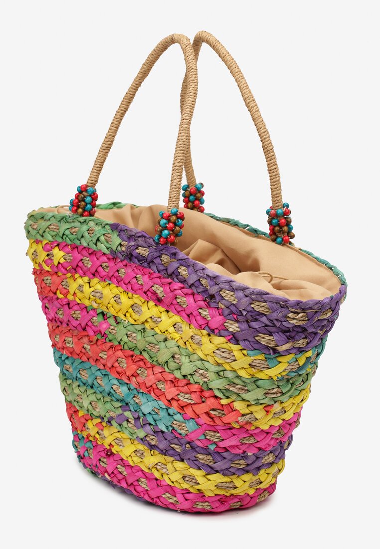 Geantă Violet-Galben Împletită cu Șnur Decorată cu Mărgele din Lemn Anroma