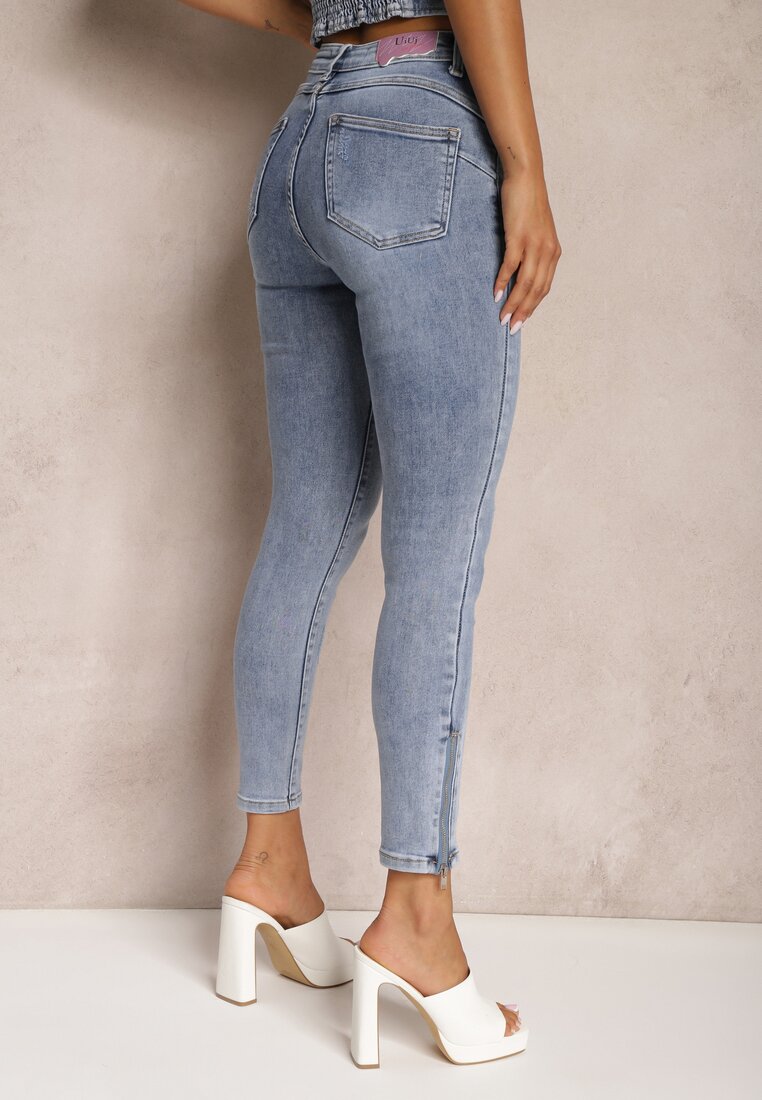 Jasnoniebieskie Jeansy Skinny z Bawełny High Waist Zunemia