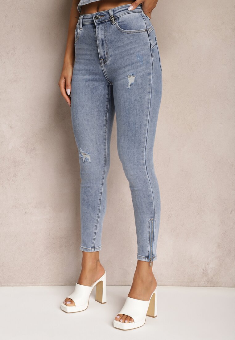Jasnoniebieskie Jeansy Skinny z Bawełny High Waist Zunemia