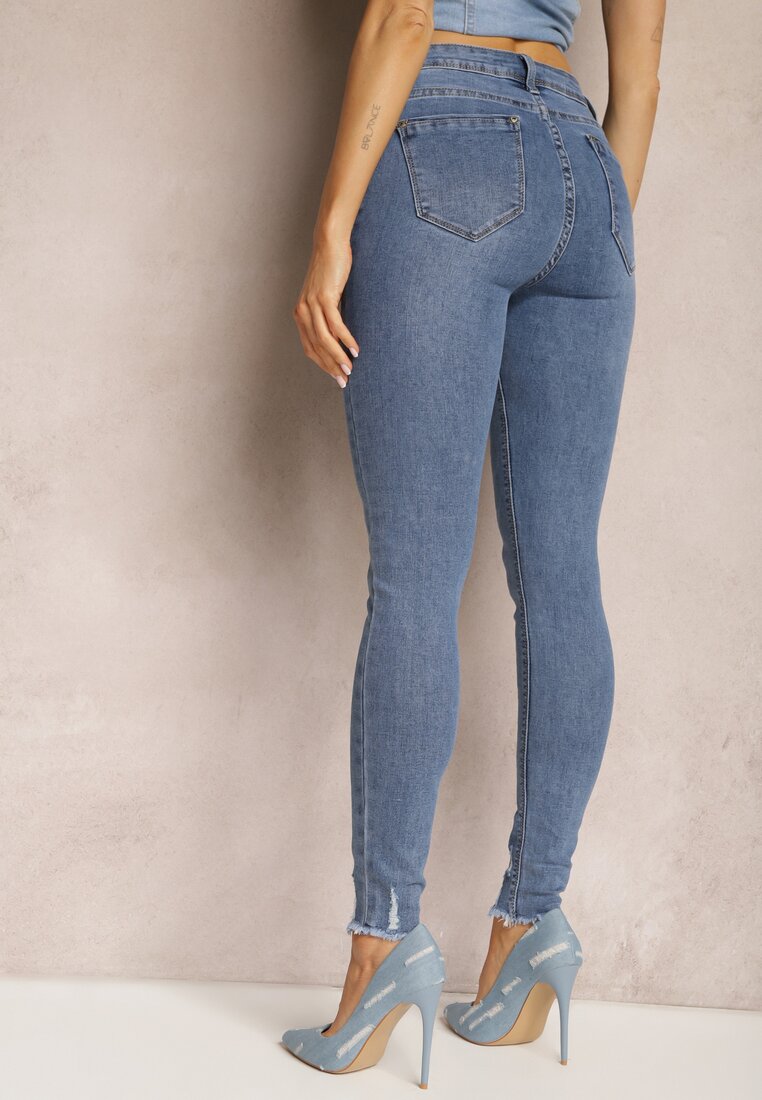 Niebieskie Skinny Jeansy z Przetarciami na Nogawkach Alipredia