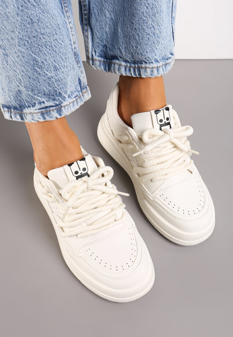 Sneakers bej cu imprimeu panda și șireturi late Wannia