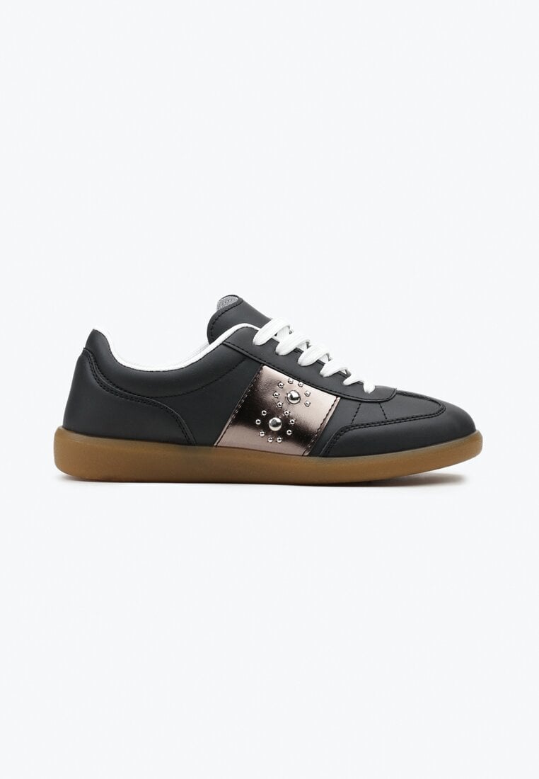 Sneakerși Negri cu Talpă Plată cu Șiret și Inserție Decorativă Drukesti