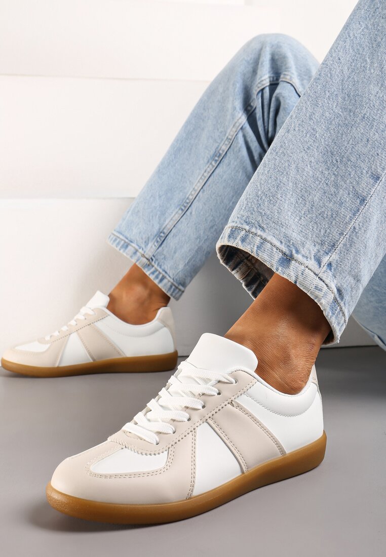 Sneakers Teniși bej-albi cu cusături decorative Sumina