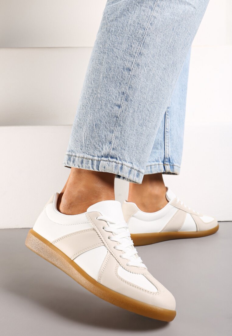 Sneakers Teniși bej-albi cu cusături decorative Sumina