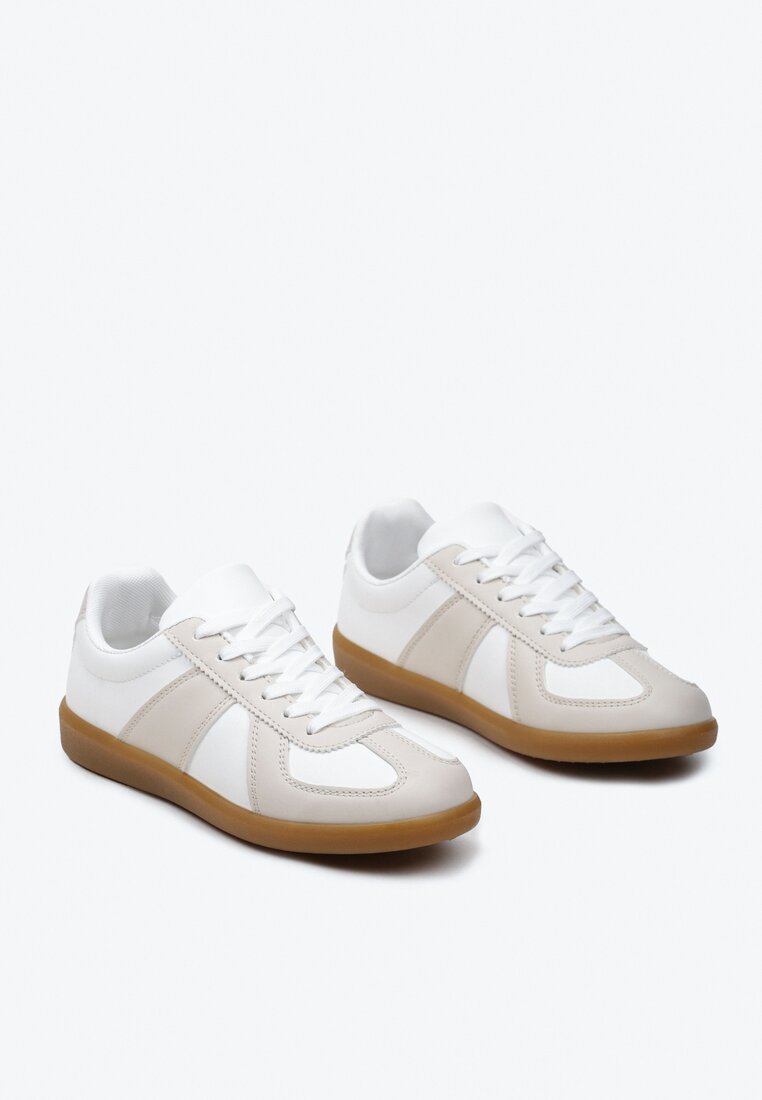 Sneakers Teniși bej-albi cu cusături decorative Sumina