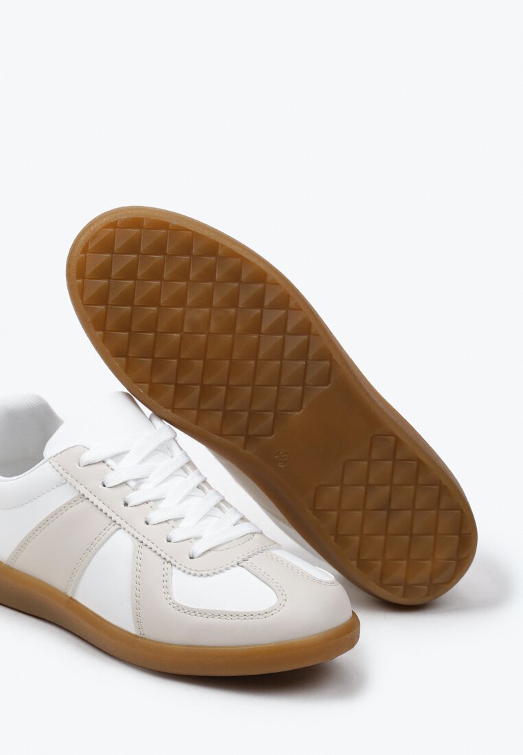 Sneakers Teniși bej-albi cu cusături decorative Sumina