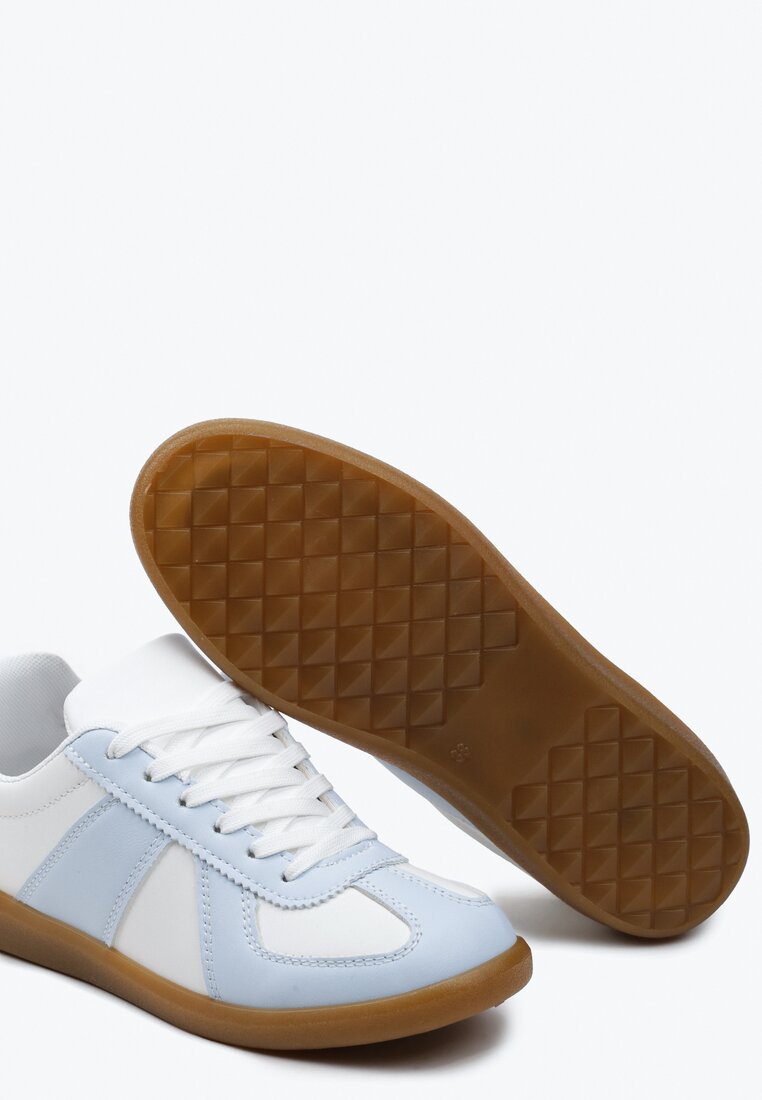 Niebiesko-Białe Sneakersy Tenisówki z Ozdobnymi Przeszyciami Sumina