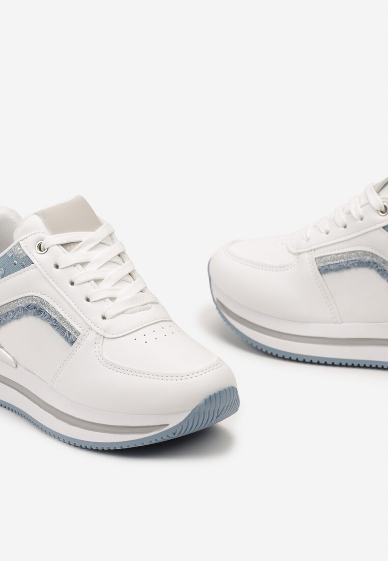 Biało-Niebieskie Sneakersy na Piankowej Podeszwie z Brokatowymi Wstawkami Pallasia