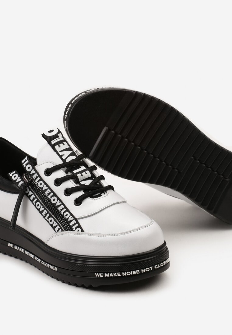 Biało-Czarne Sneakersy na Platformie ze Skórzaną Wkładką Zapinane z Boku na Zamek Błyskawiczny Urithas