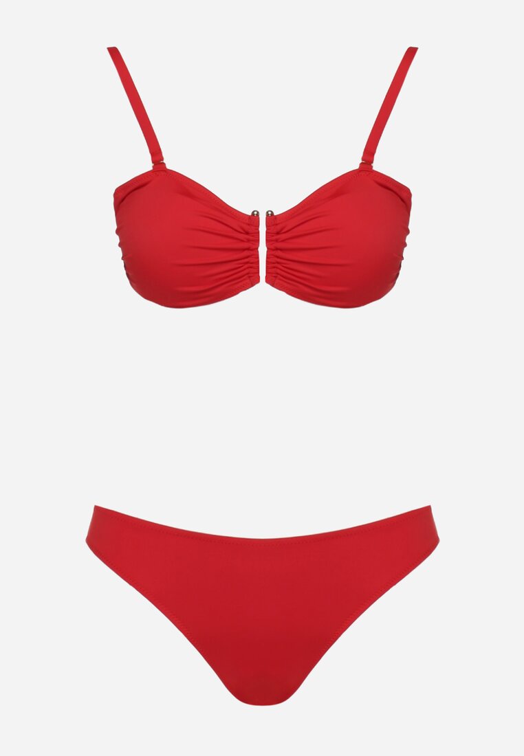 Czerwone Bikini Dwuczęściowe Biustonosz z Metaliczną Wstawką i Majtki Elastyczne Adrastea