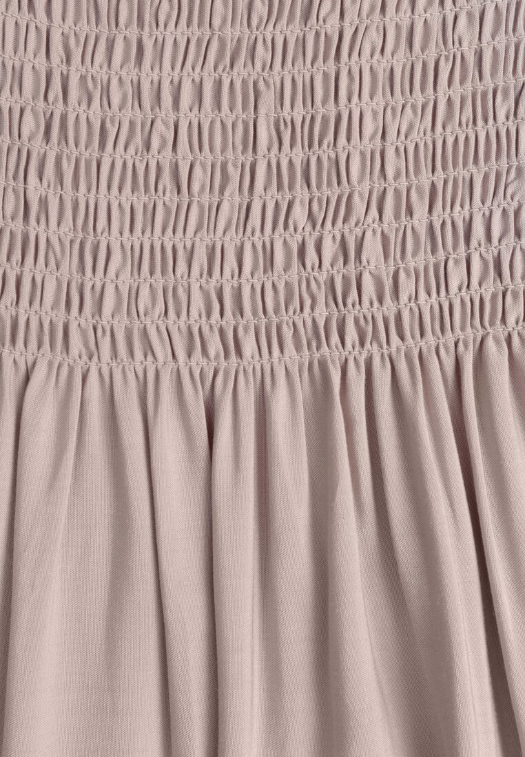 Rochie de vară din bumbac bej deschis tip șpaniolă cu volane evazate Lorania