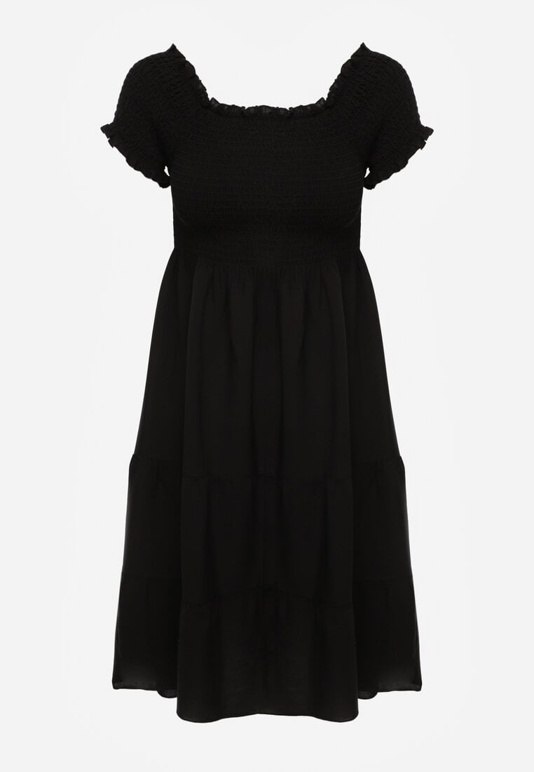 Rochie Neagră de Vară din Bumbac tip Spaniolă cu Volane Lorania