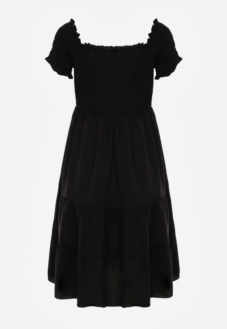 Rochie Neagră de Vară din Bumbac tip Spaniolă cu Volane Lorania