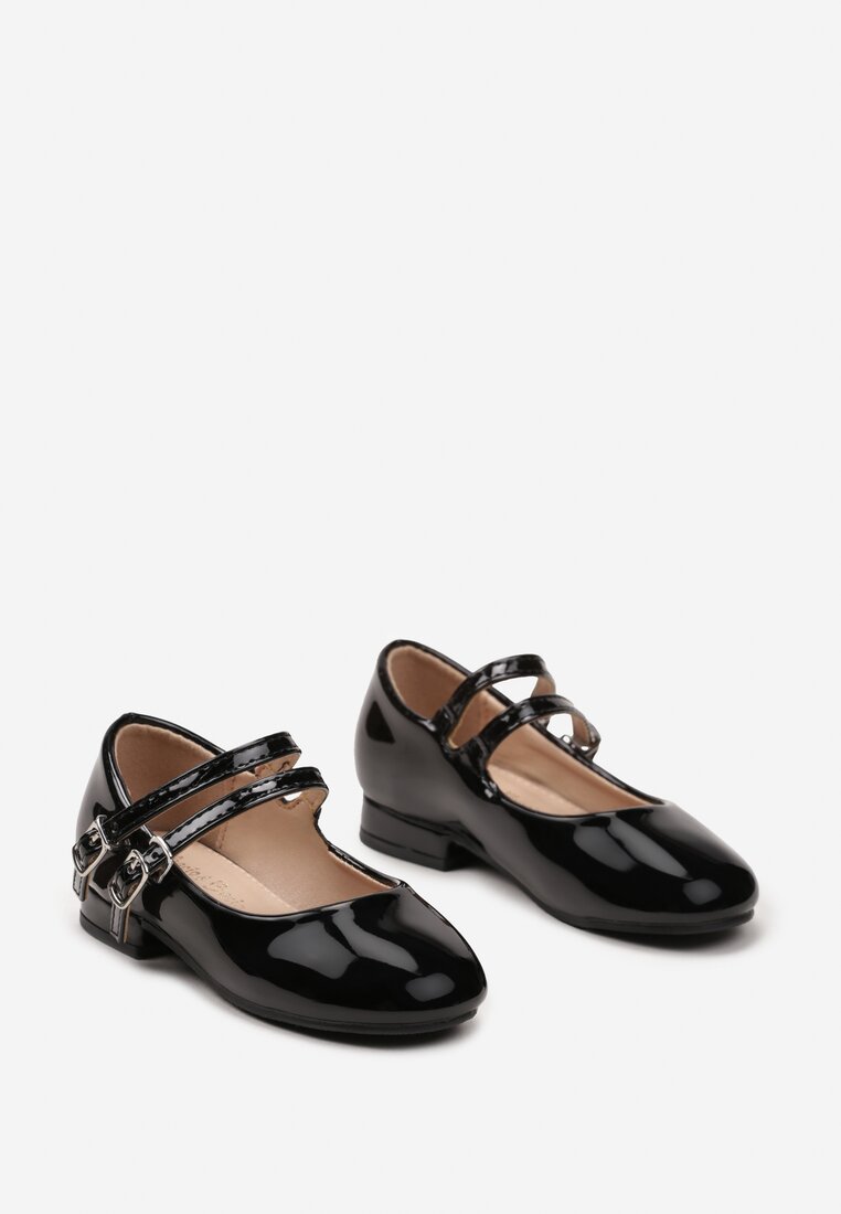 Czarne Eleganckie Balerinki z Dwoma Paseczkami z Klamerkami Benelora