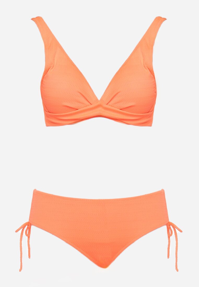 Pomarańczowe Eleganckie Bikini Usztywniany Biustonosz z Zapięciem i Figi ze Sznurkiem Amlinade