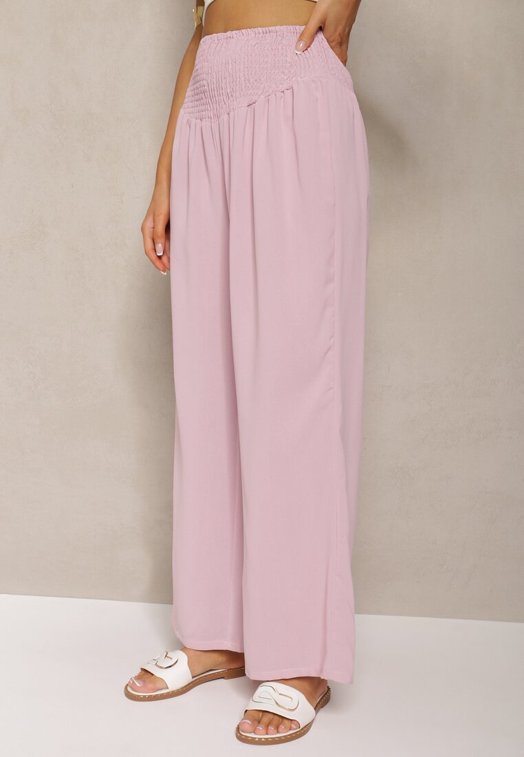 Pantaloni Roz Culotes Talie Înaltă Elastic Lipadre