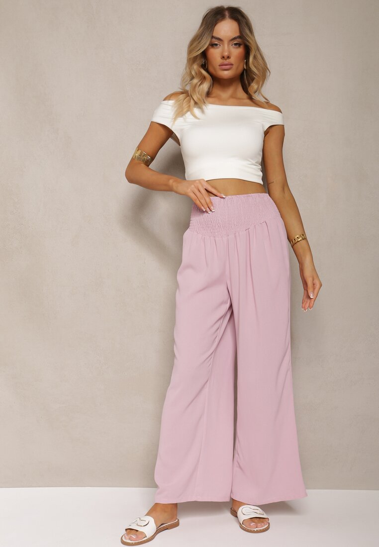 Pantaloni Roz Culotes Talie Înaltă Elastic Lipadre
