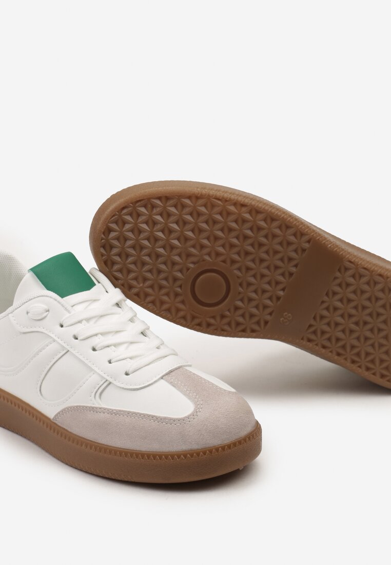 Biało-Zielone Sneakersy w Stylu Kultowych Tenisówek z Kauczukową Podeszwą Poseiama