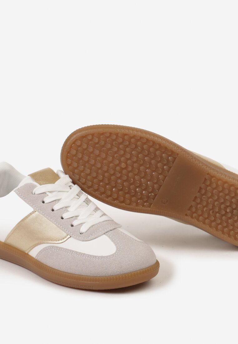Biało-Złote Sneakersy Tenisówki z Klasycznym Sznurowaniem Norio