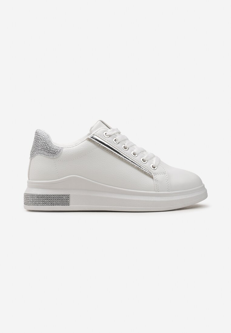Sneakerși Alb-Argintii cu Inserții Sclipitoare și Pietre Strass Ingemi
