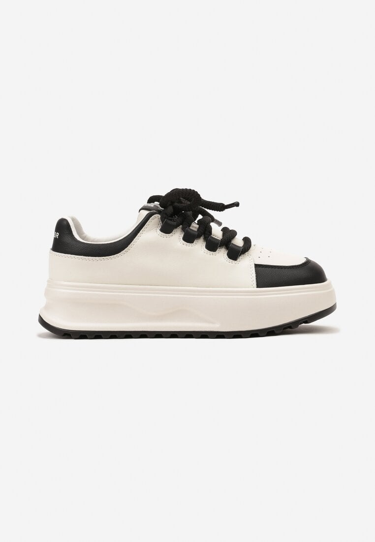 Sneakers Albi-Negri din Piele Naturală cu Platformă și Șireturi Late Talthea