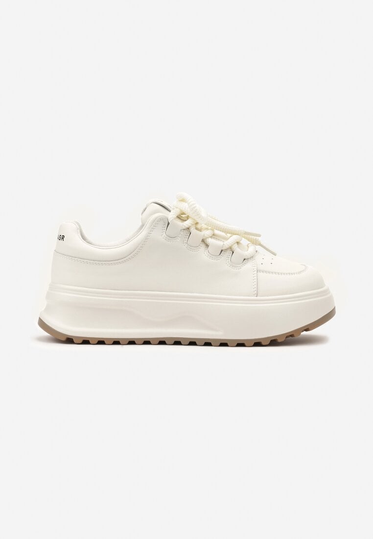 Białe Sneakersy ze Skóry Naturalnej z Platformą i Szerokimi Sznurówkami Talthea