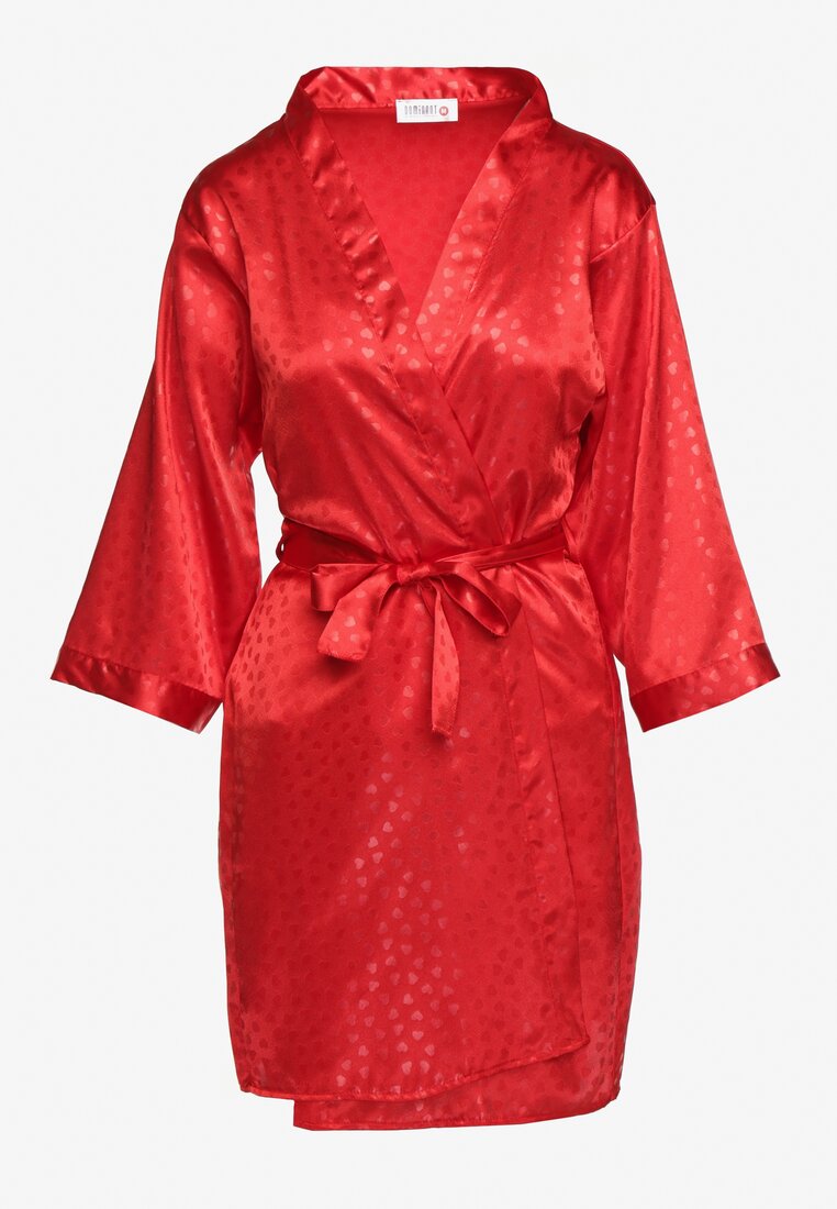 Czerwony 6-częściowy Komplet Piżamowy ze Szlafrokiem Opaską Koszulą Nocną Spodniami Szortami i Topem Kerosa