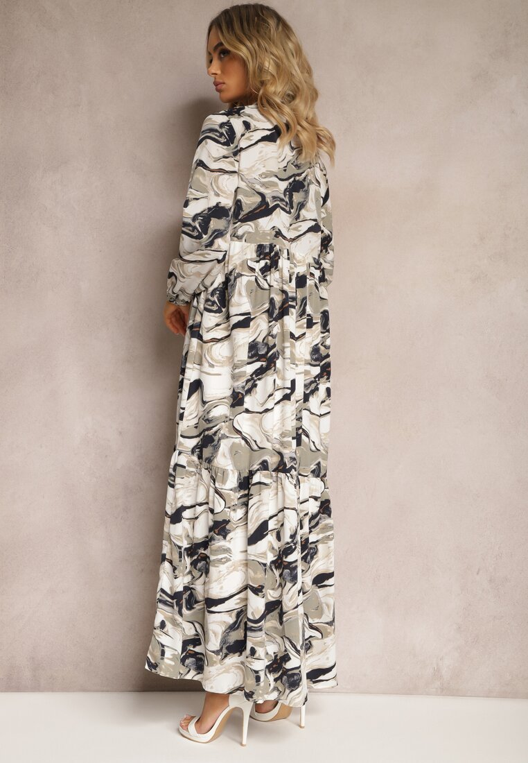 Rochie Albă Cloș Imprimeu Abstract Aganotha