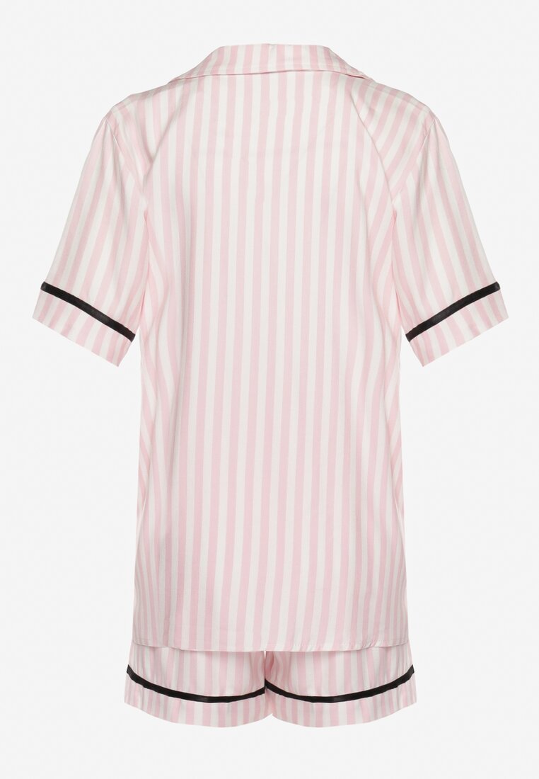 Jasnoróżowy Wiskozowy Komplet Piżamowy Szorty ze Wstążką i Koszula z Krótkimi Rękawami Toucca